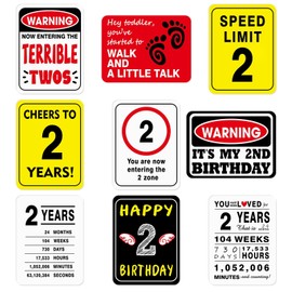 WERNNSAI 2nd Kids’ Birthday Party Decorations - 9PCS Wall Signs Funny Tags for Babies 2 Year Old Party Decor Yellow Caution Logos on Door Windows Yard Garden Banner Party Supplies Picture Props for Children