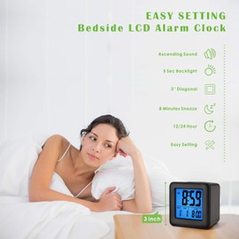 Plumeet Digital Travel Alarm Clock, Easy to Set with Snooze Mode, Soft Night Light, Large Time, Month, Date and Alarm Display, Increasing Sound Alarm & Handheld Size, Great for Kids