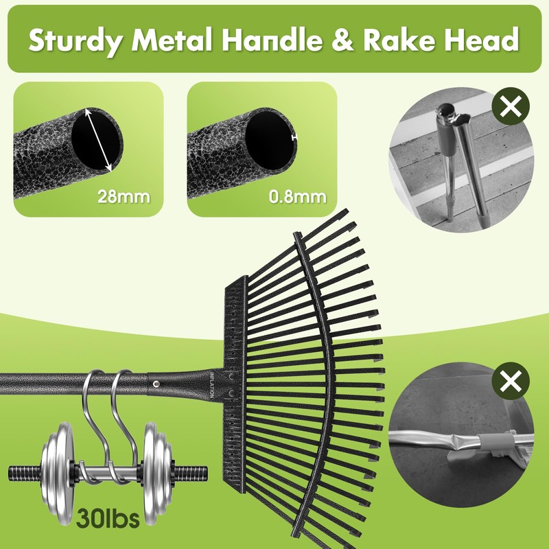 INFLATION Garden Rake for Leaves Heavy Duty Women Men Grandpas