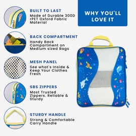 Compression Packing Cubes - Underwater Ocean Life - 4-Piece Set, Premium SBS Zippers, 300D rPET Oxford Fabric. Travel Organizer Bags for Luggage or Carry-On. Cute Packing cubes