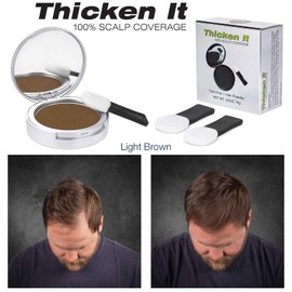 Thicken It 100% Scalp Coverage Hair Powder - LIGHT BROWN - Talc-Free .32 oz. Water Resistant Hair Loss Concealer for men and women. Naturally Thicker Than Hair Fibers & Spray Concealers