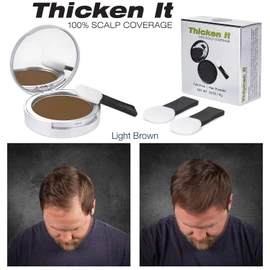 Thicken It 100% Scalp Coverage Hair Powder - LIGHT BROWN - Talc-Free .32 oz. Water Resistant Hair Loss Concealer for men and women. Naturally Thicker Than Hair Fibers & Spray Concealers