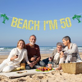 Beach I'm 50 Banner, Aloha 50, Tropical 50th Birthday, Cheers to 50 Years, Summer Hawaiian Luau 50th Birthday Anniversary Party Decorations