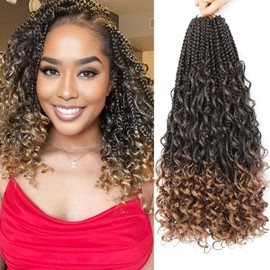 Goddess Box Braids Crochet Hair 9 Packs 14 Inch Pre Looped Curly Ends Boho Crochet Braids For Black Women(14 Inch,T27)