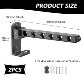 Pack of 2 Foldable Clothes Hooks Wall Mounted 90° Rotatable Clothes Fan Coat Rail Wall Folding Hook with Mounting Screw Clothes Rack Wall for Balcony Laundry Room Bathroom