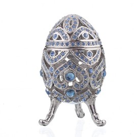 Keren Kopal Silver Faberge Egg with Blue Crystals Decorated with Crystals Handcrafted