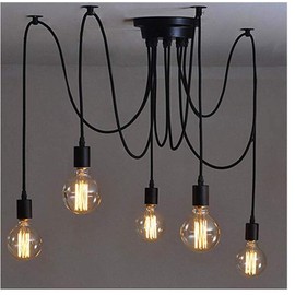 EmyTock Classic Spider pendent Lamps, Ajustable DIY Ceiling Spider Light E27, Rustic Chandelier, Industrial Hanging Light Dining Hall Bedroom Hotel Decoration, 5 Arms(Each with 2m Wire)