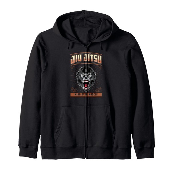 Jiu Jitsu Mind Over Muscle Grappling BJJ Angry Gorilla Hooded