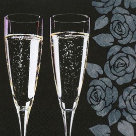 Elegant Black Champagne Quality Entertaining "Cheers" 100 Napkins, 3-ply 1/4 fold 33 cm x 33 cm