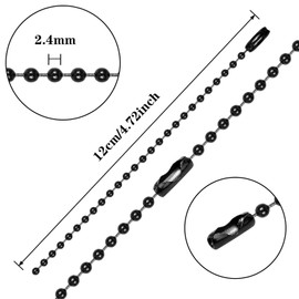 SANNIX 100Pcs Ball Beads Chain, Metal Hanging Chains 4.72 Inch Ball Chain Keychains with Connectors for Hanging Keychain Decoration(Black)