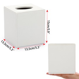 BTSKY PU Leather Cube Tissue Holder Box - Household/Office Square Tissue Box Cover, Textured Tissue Paper Box Case Napkin Holder, White