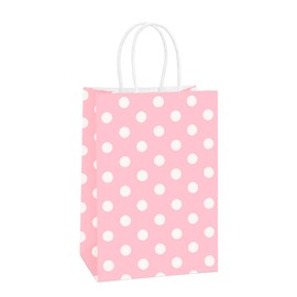 BagDream Small Gift Bags 25Pcs 5.25x3x8 Inches Kraft Paper Bags with Handles, Pink Dot Paper Gift Sacks for Retail, Merchandise, Party Favor, Small Business