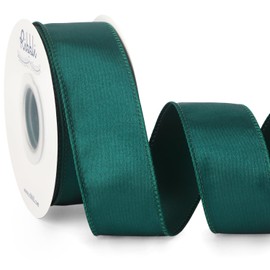 Ribbli Teal Green Satin Wired Ribbon 1.5 Inch Teal Christmas Ribbon for Gift Wrapping Wreaths Garland Tree Decoration Crafts Home Decor-Continous 20 Yards