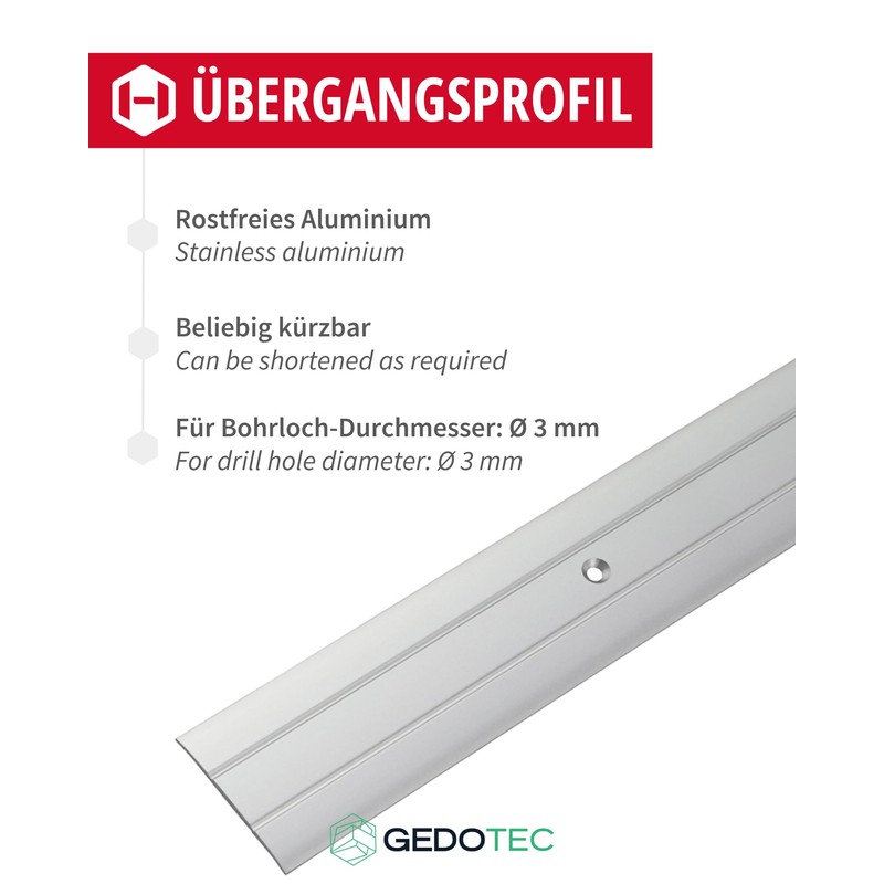 Gedotec transition profile transition rail aluminium flat perforated width 37