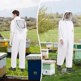 Bee Suit for Men Women Sting Proof, Polycotton Beekeeping Suits Beekeeper Costume&with Glove &Ventilated Hood, Bee Outfit for Backyard and Beekeeping (XL)