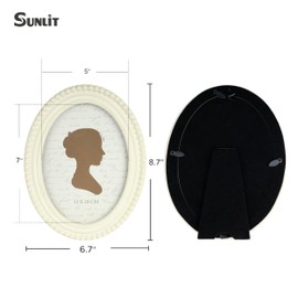 Sunlit Vintage Picture Frame 5x7 Inch with Beaded Border, Oval Luxury Antique Photo Frames with Glass Front, Boho Photo Display, Tabletop Wall Hanging, Gift Idea, Distressed White