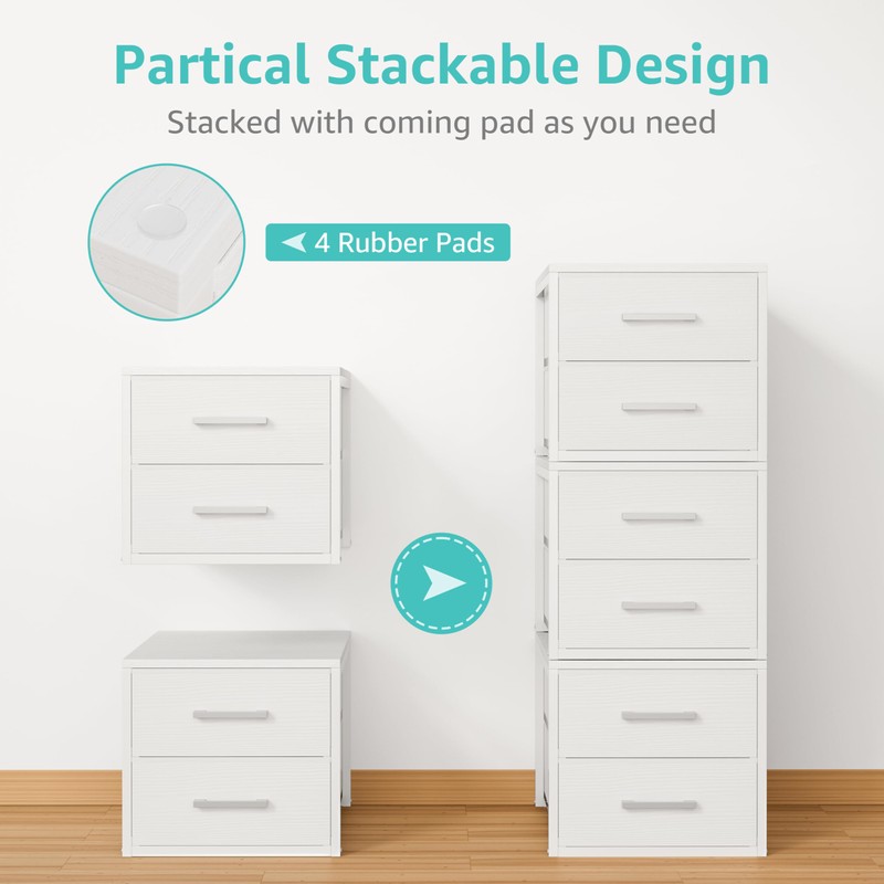 BOLUO Stackable Storage Drawers Closet Organizers and Storage Fabric White