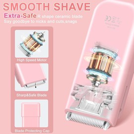 Bikini Trimmer for Women with Type-C Rechargeable, Portable Pubic Hair Trimmer Women for Arms, Legs, Underarms,Electric Lady Body Trimmer for Women & Men, Waterproof & Compact Size, Pink