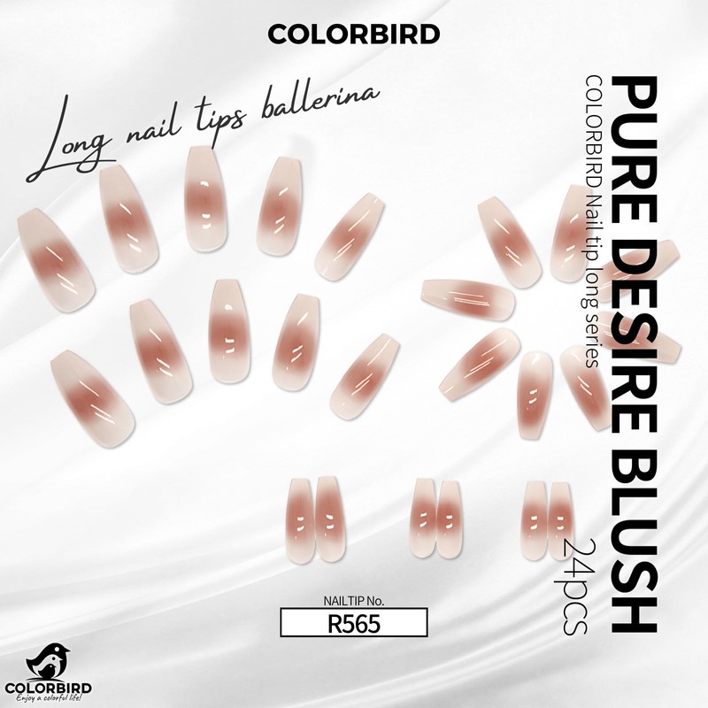 COLORBIRD Nail Tips, Long, 24 Pieces, Pink, Nail Tips, Short,