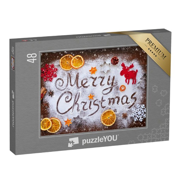 puzzleYOU: Jigsaw Puzzle 48 Piece Merry Christmas: Text from Flour