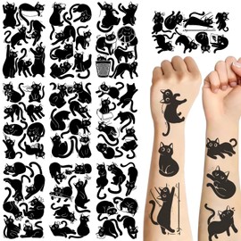 10 Sheets Temporary Tattoos, Themed Party Supplies Decoration Favors Sticker (Black Cat)