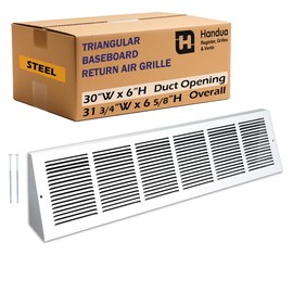 Fits 30x6 Duct Opening | Steel Triangular Baseboard Return Air Grille by Handua | Efficient Air Flow | Air Register Vent Cover Grill | 3-13/16" Depth | White | Outer Dimensions: 31-3/4" x 6-5/8"