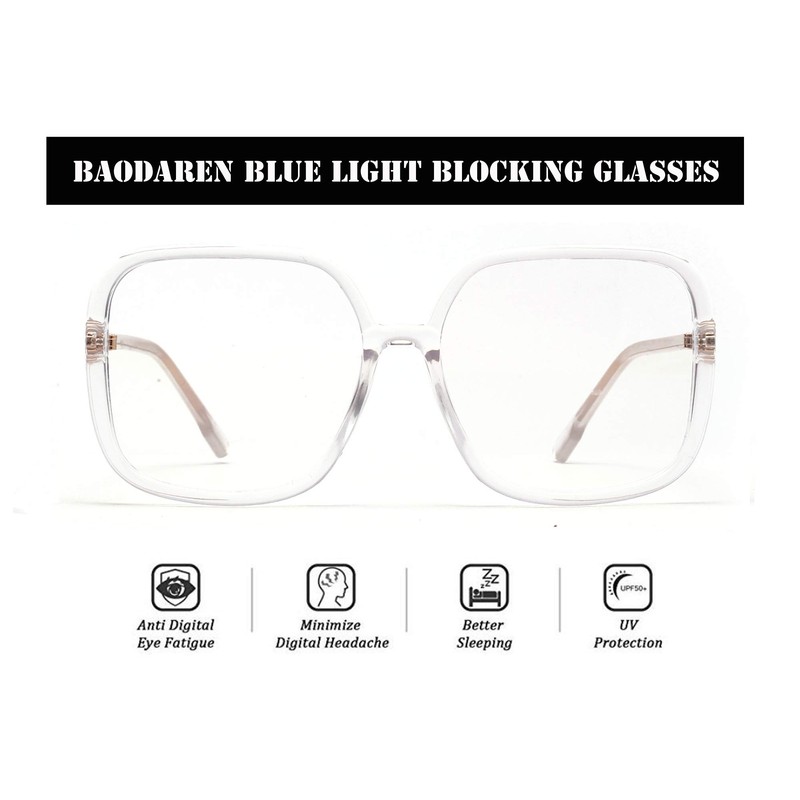 BAODAREN Blue Light Blocking Glasses Oversized Square Frame Women/Men Anti