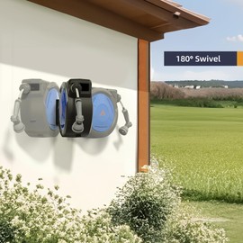 KORVOS Retractable Garden Hose Reel, 1/2"x 112 ft, Super Heavy Duty Hose Reel, Garden Water Hose Reel with 10 Pattern Nozzle, Any Length Lock, Slow-Rewind Return System, 180° Swivel Bracket
