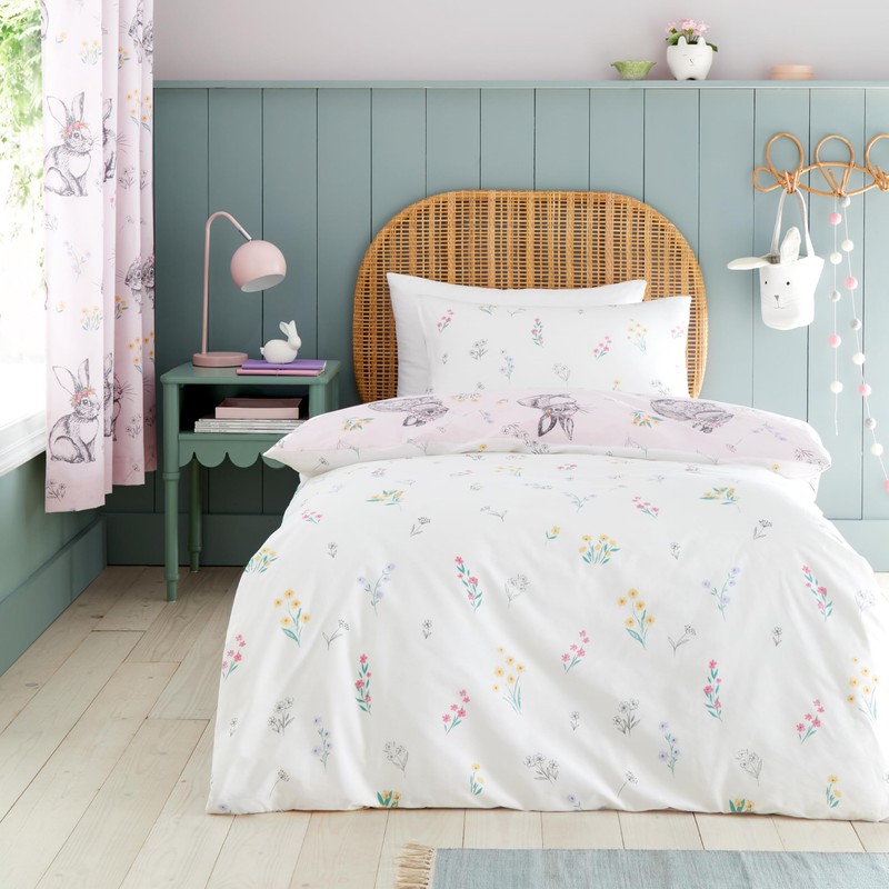 Catherine Lansfield Bunny Tails Ditsy Flowers Reversible Single Duvet Cover