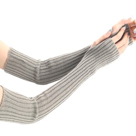 AWOCAN Long Fingerless Gloves Soft Winter Warm Gloves Winter Knit Arm Warmers Thumb Hole Gloves Knitted Warm Weaving Gloves, gray