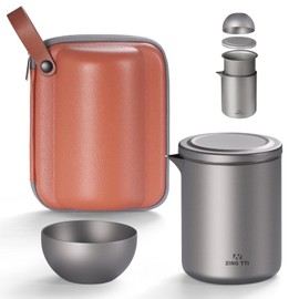 Pure titanium modern small travel teapot, Chinese portable travel tea set, suitable for loose leaf tea steeper, simple kung fu tea filter, with double insulation teacups, tea gifts