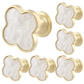 Cionyce 6 Pack Clover Cabinet Knobs Zinc Alloy Single Hole Pulls,Four-Leaf Clover Drawer Handles for Dresser,Wardrobe,Vanity(6pcs,White)