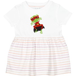 inktastic Superhero Frog, Cute Frog, Green Frog, Mask, Cape Infant Dress 24 Months White with Stripes 4467c