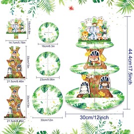 CC HOME Zoo-Party Cupcake Stand für 24 Cupcakes 3 Tier Cupcake Stand Tiere Themed Party Supplies Cupcake Display Holder für Geburtstagsparty, Baby-Dusche, Party
