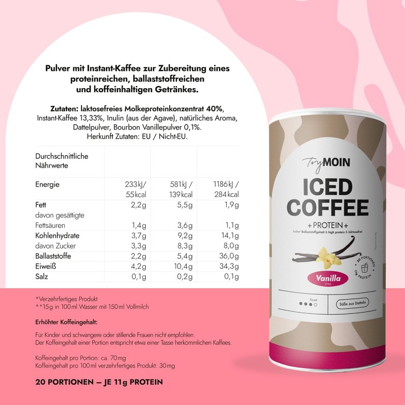 TryMOIN - Vanilla Protein Iced Coffee Powder without Added Sugar