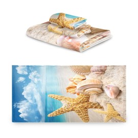 ALAZA Towel Bathroom Sets, Starfish and Seashells On The Beach Towels 3-Piece 1 Bath Towel 1 Washcloth 1 Hand Towel, Bath Towel Set of 3 Soft Multifuntion for Home Kitchen Hotel Gym Swim Spa