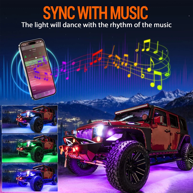 MICTUNING 8Pcs RGB LED Rock Lights Car Underglow Underbody Neon