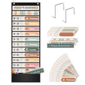 Godery Boho Theme Daily Schedule Pocket Chart Set Decorate Your Classroom or Home for pre-Kindergarten to Grade 6, Black