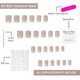 Christmas Press on Nails Short Square OFDNE Fake Nails False Nails with Designs White Snowflake Full Cover Reusable Glossy Glue on Nails Stick on Nails Acrylic Nails for Women Girls 24 Pcs
