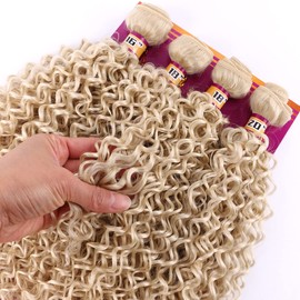 Blonde Synthetic Hair Weave Kinky Curly Hair Bundles 16 18 18 20 Inches 4 Bundles Color 613 Jerry Curl Synthetic Hair Weft Extensions