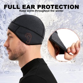 Eco-daily Winter Skull Cap Helmet Liner, Thermal Cycling Cap Fleeced Windproof Running Beanie Hat for Men and Women