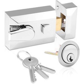 Standard Deadlocking Night Latch 60mm, Complete with Rim Cylinder and 3 Keys, Elegant Satin Chrome Nightlatch, External Door Lock for Front Door (Satin Chrome, 60mm)