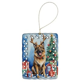 Belgian Tervuren Christmas Reindeer Porcelain Ornament