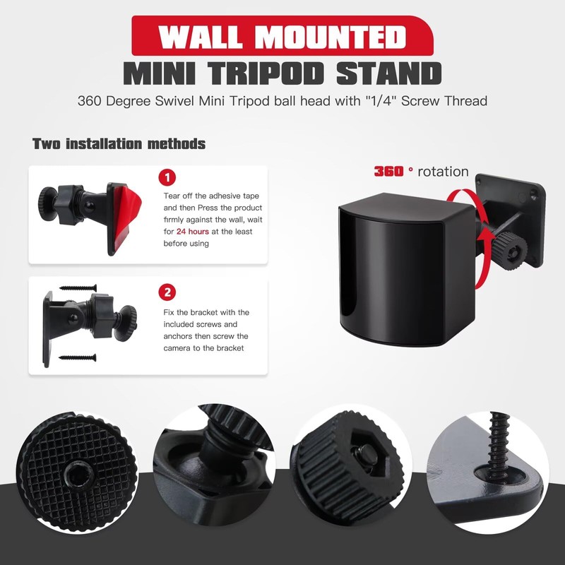 KOGUNXU Wall Mount 1/4 Screw Mini Tripod Stand Holder for