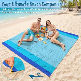 Aroveea Beach Blanket Waterproof Sandproof 1-7 Adult Oversized 78 '' × 81 '' Lightweight Durable Compact Sand Free Beach Mat for Travel Camping Hiking Picnic Blanket