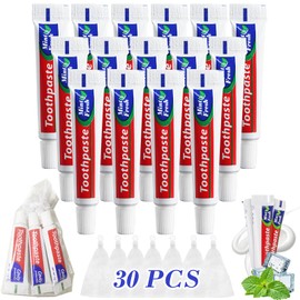 30Tubes Travel Size Toothpaste to Freshen Breath, Mini Toothpaste Bulk for Homeless Shelters, Short Business Trips, Hotel Rental Guests, Charity Church Donation, Camping Small Packs, 0.35 oz(10g)