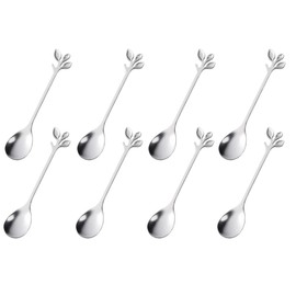 Silver Stainless Steel Mini Coffee Espresso Spoon, Tableware Flatware Dessert Teaspoons Soup Spoons Set of 8, 4.9 inch Specialty Demitasse Stirring Spoons