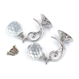 Tiardey 2 PCS Clear Crystal Curtain Holdbacks Wall Mounted Tassel Curtain Tieback Hook Drapery Tiebacks Hook Clothes Coat Hat Towel Hanger (Silver)