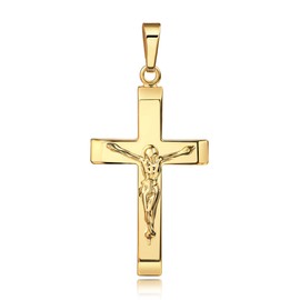 JEVELION Cross Pendant Gold Cross Crucifix Jesus Christ for Women, Men and Children as a Necklace Pendant with Jewellery Case, Sterling Silver