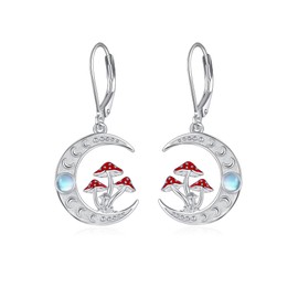 Mushroom Leverback Drop Earrings 925 Sterling Silver Moonstone Dangle Earring Sunflower Jewelry for Women